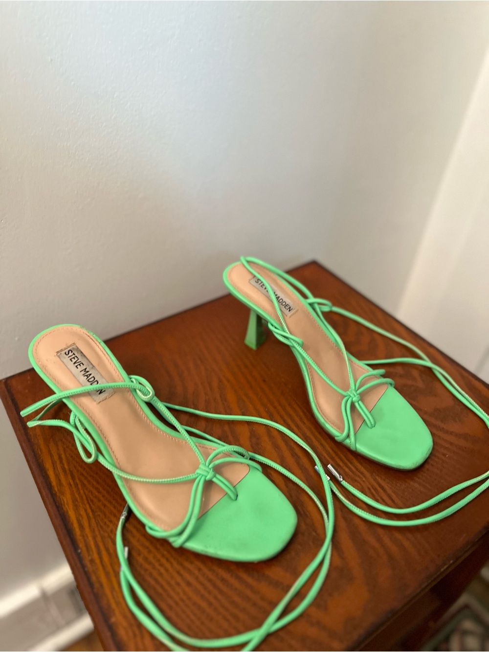 Steve Madden Neon Green Lace-Up Square Toe Heels